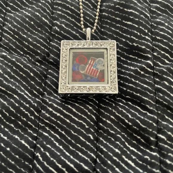 Silver Heart and Square Lockets with Charms Inside Necklace Set - Picture 2 of 7